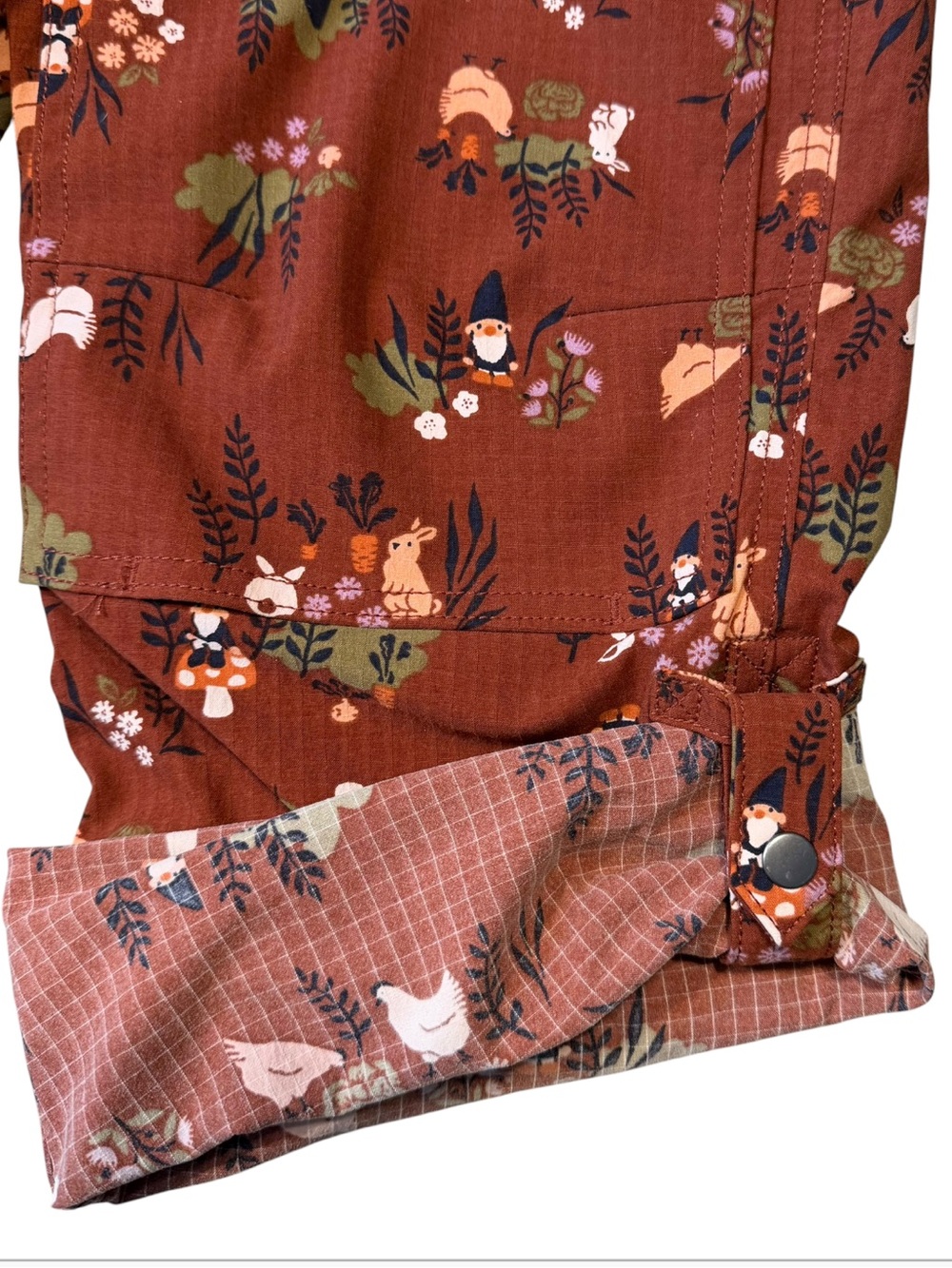 Duluth Heirloom Gardening Bib Overalls in Henna Garden Gnomes Size XS - Picture 8 of 13